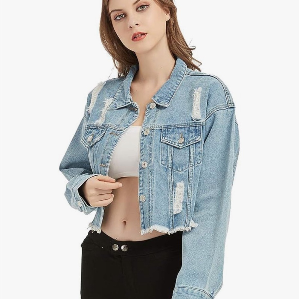 Cropped Denim Rhinestone Jacket - Picture 4 of 4
